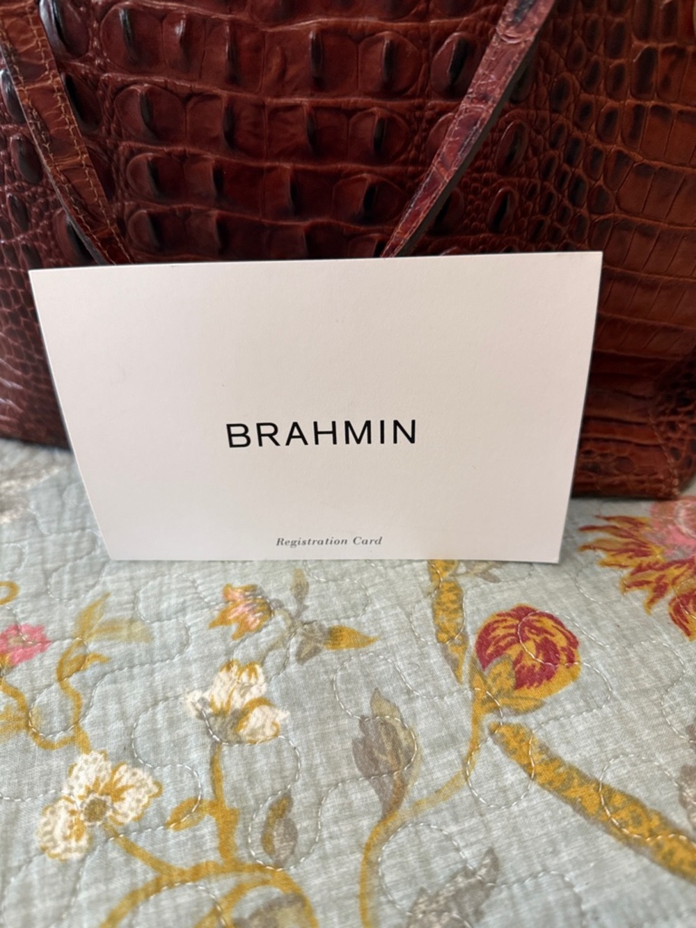 Brahmin Croc-Embossed Leather Tote in Burgundy - Picture 12 of 14